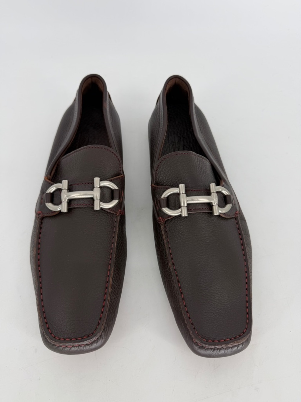 Salvatore Ferragamo Dark Brown Leather Gancini Loafers Men's Size 10